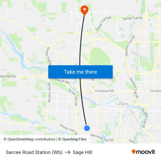 Sarcee Road Station (Wb) to Sage Hill map