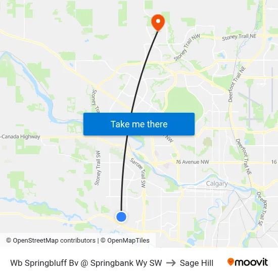 Wb Springbluff Bv @ Springbank Wy SW to Sage Hill map