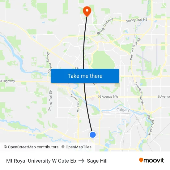 Mt Royal University W Gate Eb to Sage Hill map
