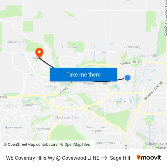 Wb Coventry Hills Wy @ Covewood Li NE to Sage Hill map