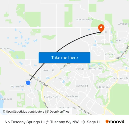 Nb Tuscany Springs Hl @ Tuscany Wy NW to Sage Hill map