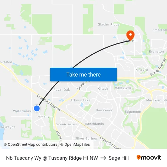 Nb Tuscany Wy @ Tuscany Ridge Ht NW to Sage Hill map