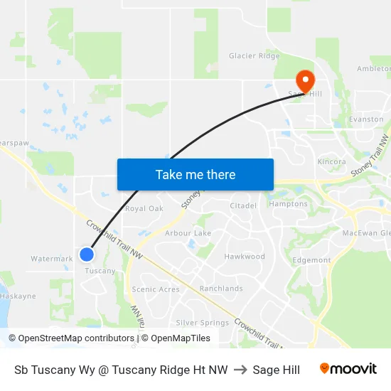 Sb Tuscany Wy @ Tuscany Ridge Ht NW to Sage Hill map