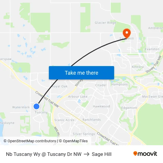 Nb Tuscany Wy @ Tuscany Dr NW to Sage Hill map