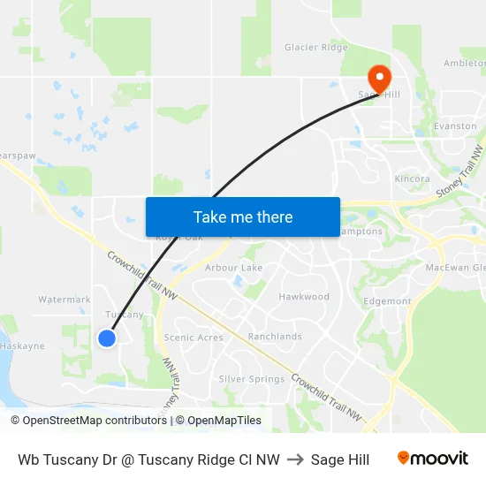 Wb Tuscany Dr @ Tuscany Ridge Cl NW to Sage Hill map