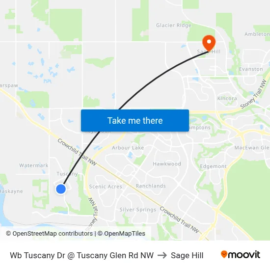 Wb Tuscany Dr @ Tuscany Glen Rd NW to Sage Hill map