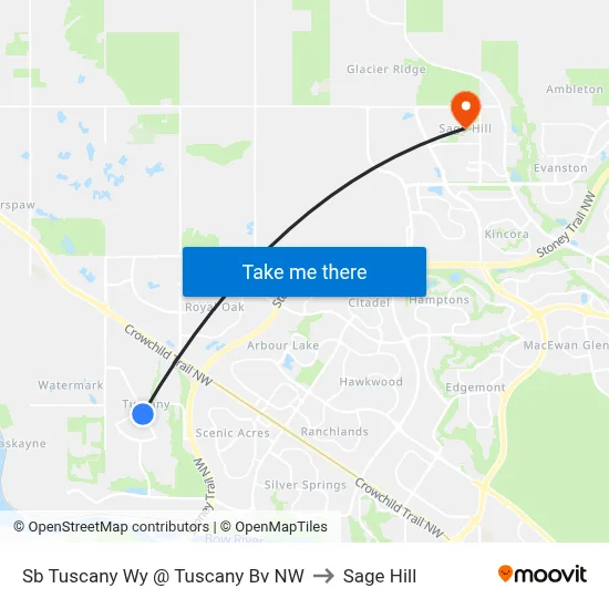 Sb Tuscany Wy @ Tuscany Bv NW to Sage Hill map