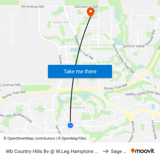 Wb Country Hills Bv @ W.Leg Hamptons Bv NW to Sage Hill map