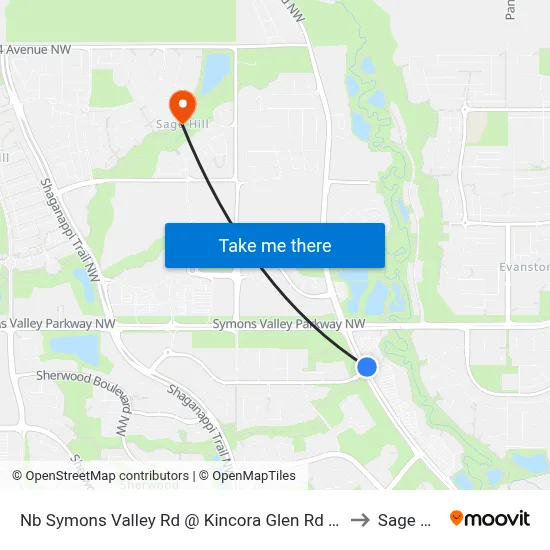 Nb Symons Valley Rd @ Kincora Glen Rd NW to Sage Hill map