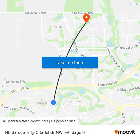 Nb Sarcee Tr @ Citadel Gr NW to Sage Hill map
