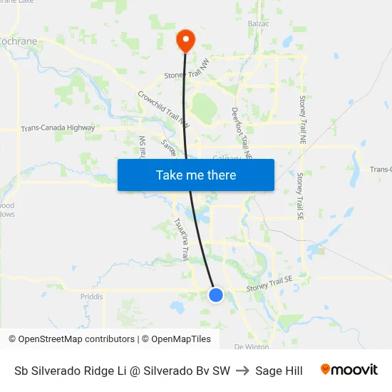 Sb Silverado Ridge Li @ Silverado Bv SW to Sage Hill map