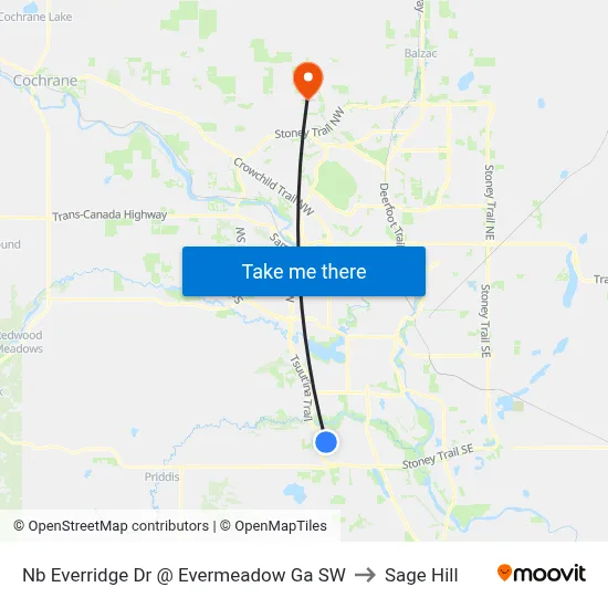 Nb  Everridge Dr @ Evermeadow Ga SW to Sage Hill map
