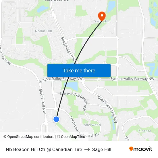 Nb Beacon Hill Ctr @ Canadian Tire to Sage Hill map
