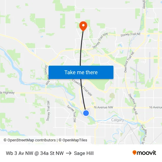 Wb 3 Av NW @ 34a St NW to Sage Hill map