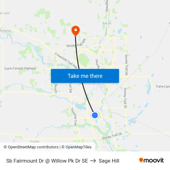 Sb Fairmount Dr @ Willow Pk Dr SE to Sage Hill map