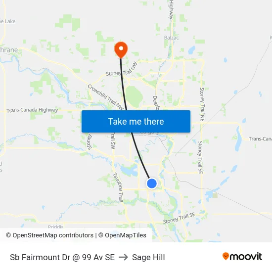 Sb Fairmount Dr @ 99 Av SE to Sage Hill map