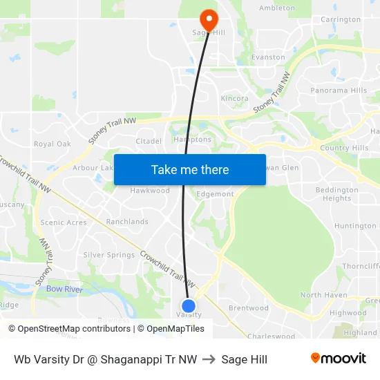 Wb Varsity Dr @ Shaganappi Tr NW to Sage Hill map