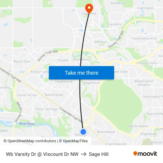 Wb Varsity Dr @ Viscount Dr NW to Sage Hill map