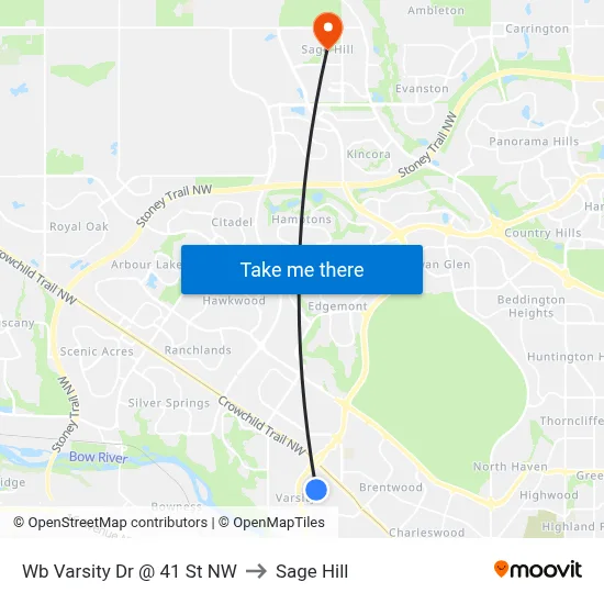 Wb Varsity Dr @ 41 St NW to Sage Hill map