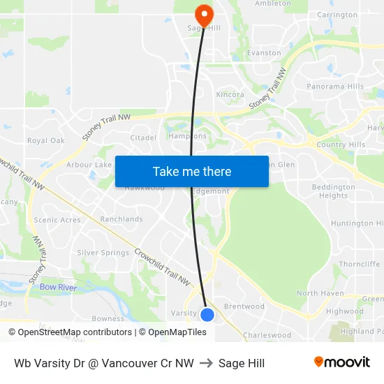 Wb Varsity Dr @ Vancouver Cr NW to Sage Hill map