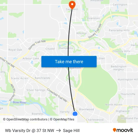 Wb Varsity Dr @ 37 St NW to Sage Hill map
