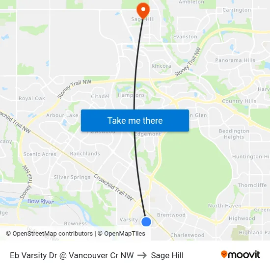 Eb Varsity Dr @ Vancouver Cr NW to Sage Hill map