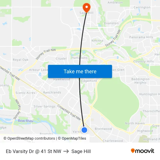 Eb Varsity Dr @ 41 St NW to Sage Hill map