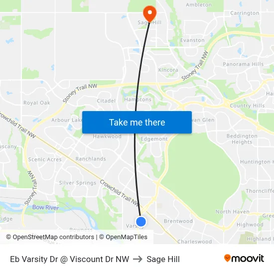 Eb Varsity Dr @ Viscount Dr NW to Sage Hill map