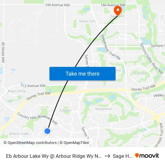 Eb Arbour Lake Wy @ Arbour Ridge Wy NW to Sage Hill map