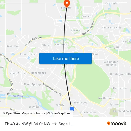 Eb 40 Av NW @ 36 St NW to Sage Hill map