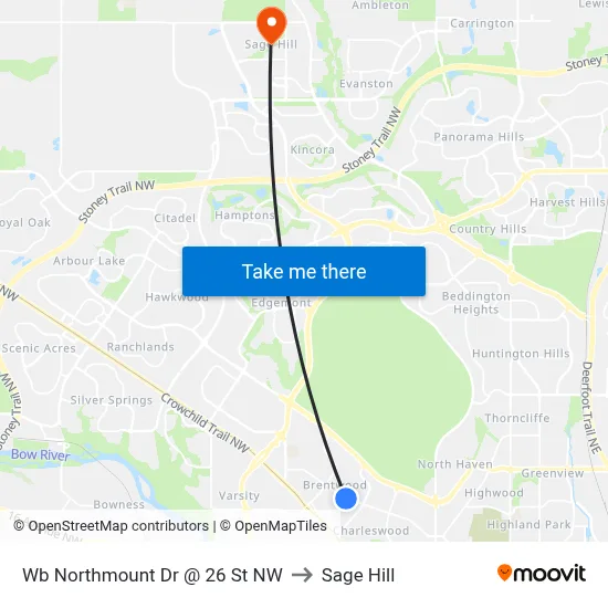 Wb Northmount Dr @ 26 St NW to Sage Hill map