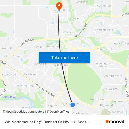 Wb Northmount Dr @ Bennett Cr NW to Sage Hill map