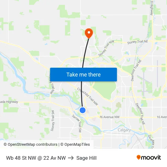 Wb 48 St NW @ 22 Av NW to Sage Hill map