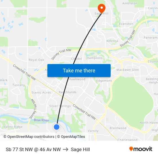 Sb 77 St NW @ 46 Av NW to Sage Hill map