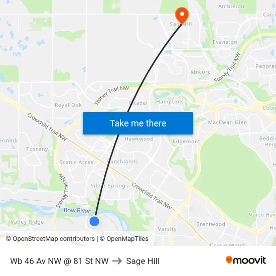 Wb 46 Av NW @ 81 St NW to Sage Hill map