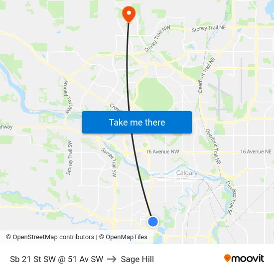Sb 21 St SW @ 51 Av SW to Sage Hill map