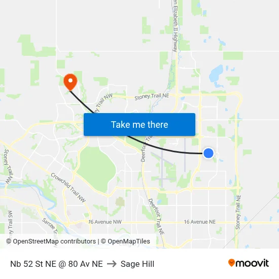 Nb 52 St NE @ 80 Av NE to Sage Hill map