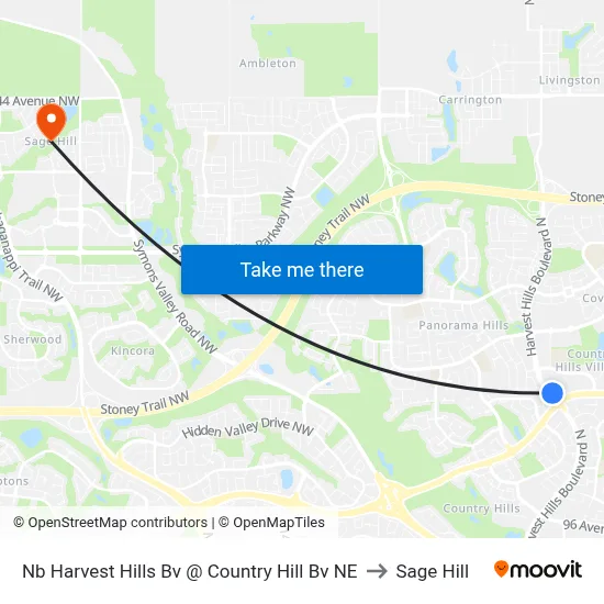 Nb Harvest Hills Bv @ Country Hill Bv NE to Sage Hill map