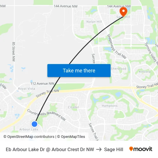 Eb Arbour Lake Dr @ Arbour Crest Dr NW to Sage Hill map