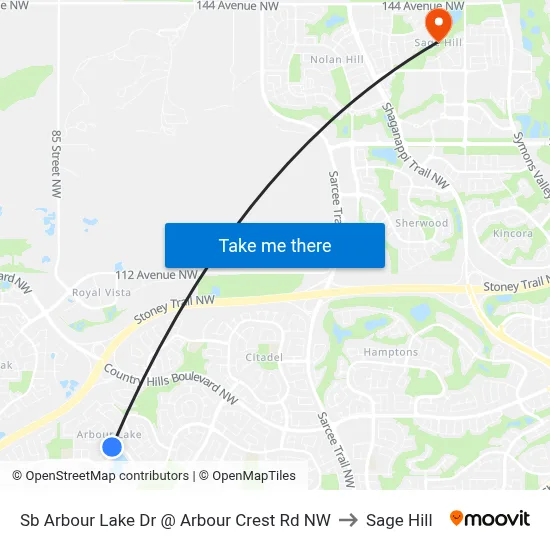 Sb Arbour Lake Dr @ Arbour Crest Rd NW to Sage Hill map