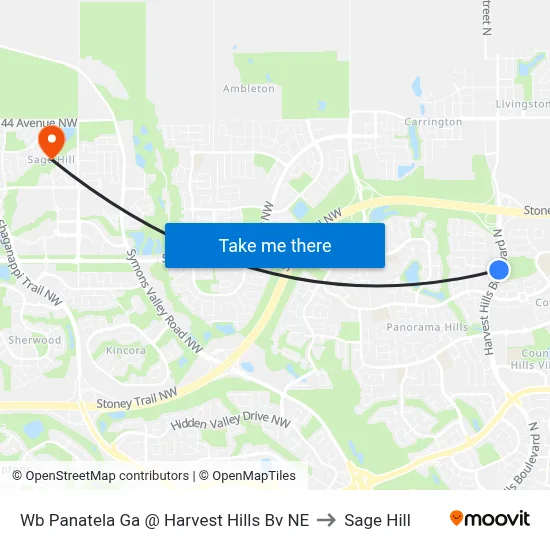 Wb Panatela Ga @ Harvest Hills Bv NE to Sage Hill map