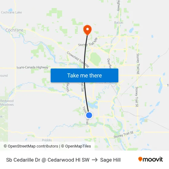 Sb Cedarille Dr @ Cedarwood Hl SW to Sage Hill map