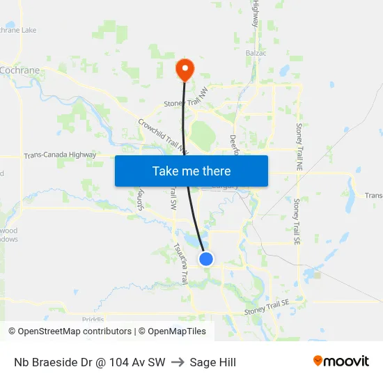 Nb Braeside Dr @ 104 Av SW to Sage Hill map