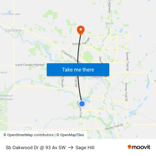 Sb Oakwood Dr @ 93 Av SW to Sage Hill map