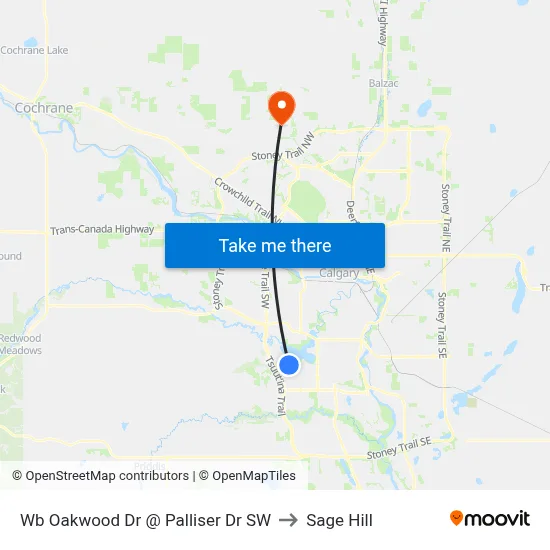 Wb Oakwood Dr @ Palliser Dr SW to Sage Hill map
