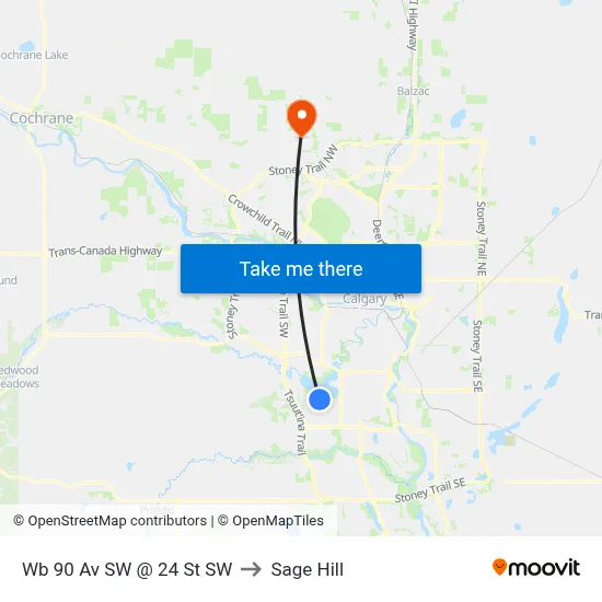 Wb 90 Av SW @ 24 St SW to Sage Hill map
