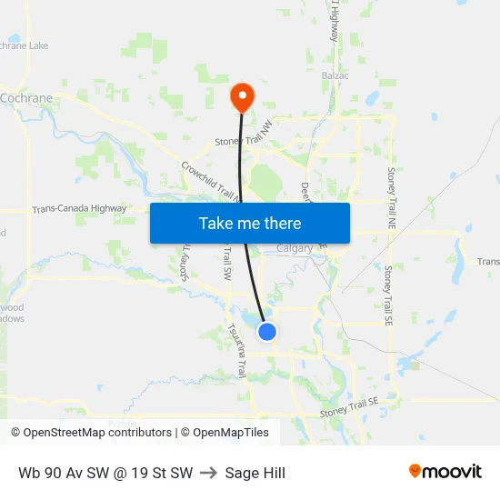 Wb 90 Av SW @ 19 St SW to Sage Hill map