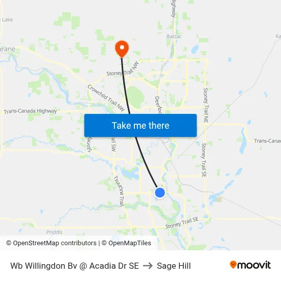 Wb Willingdon Bv @ Acadia Dr SE to Sage Hill map