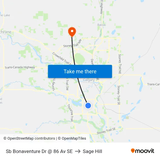Sb Bonaventure Dr @ 86 Av SE to Sage Hill map