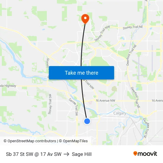 Sb 37 St SW @ 17 Av SW to Sage Hill map